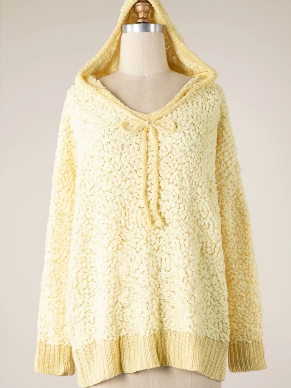 Miracle Cream Popcorn-Knit Hooded Sweater
